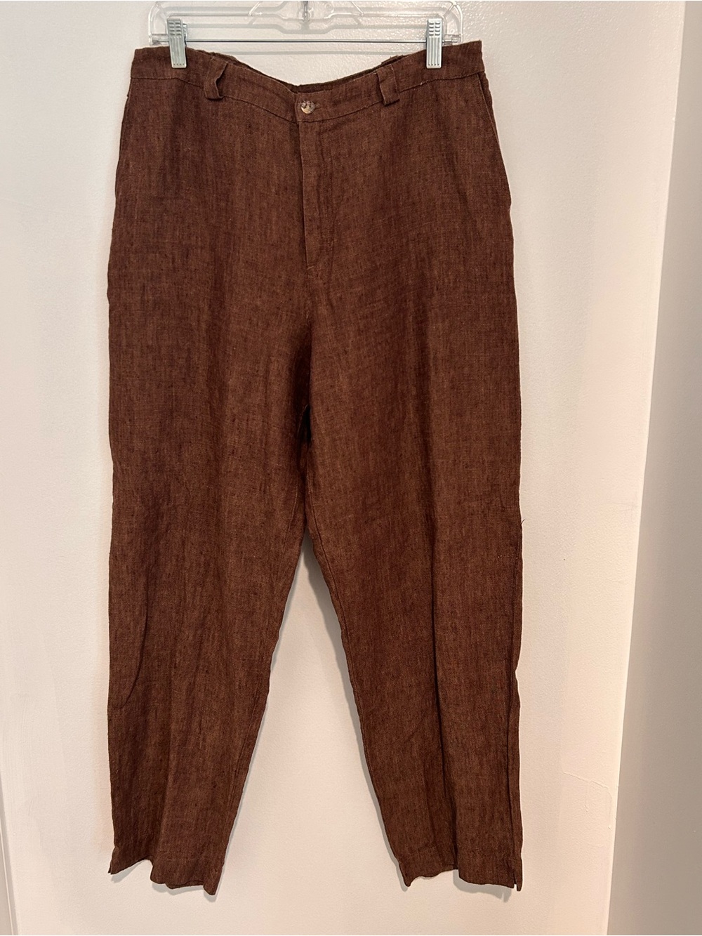 Chico's Rustic Brown Linen-Blend Trousers Fall Transitional